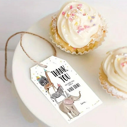 Set of 10 Jungle Animal Thank You Tags - Safari Party Favor Tags with Giraffe, Elephant, Zebra - Kids Birthday Party Decorations