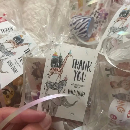 Set of 10 Jungle Animal Thank You Tags - Safari Party Favor Tags with Giraffe, Elephant, Zebra - Kids Birthday Party Decorations