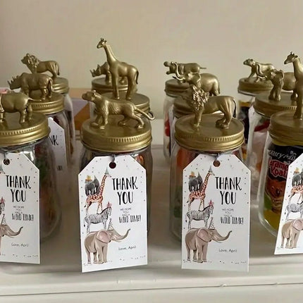 Set of 10 Jungle Animal Thank You Tags - Safari Party Favor Tags with Giraffe, Elephant, Zebra - Kids Birthday Party Decorations