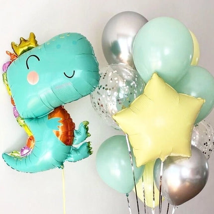Dinosaur Balloon Set - Adorable T-Rex Foil Balloon with Pastel and Confetti Balloons for Birthday Parties and Celebrations