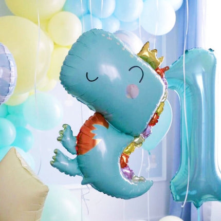 Joyful Dinosaur Balloon Set with Pastel and Metallic Accents - Ideal for Kids Parties and Birthdays