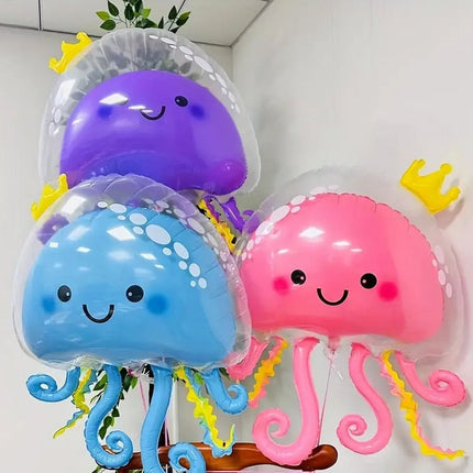 3-Piece Cute Double-Layer Bubble Crown Jellyfish Balloon Set - Colorful and Whimsical Decor for Parties