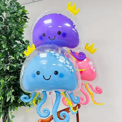 3-Piece Cute Double-Layer Bubble Crown Jellyfish Balloon Set - Colorful and Whimsical Decor for Parties