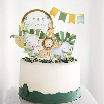 Safari Jungle Animal Cake Topper Set for Kids Birthday - Tropical Themed Party Decorations
