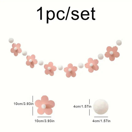 Pink Flower and Pom Pom Garland – Baby Shower, Birthday, and Nursery Decor Banner