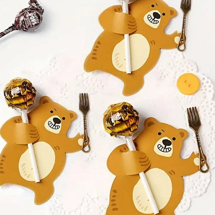 25 pcs Brown Bear Lollipop Holders - Cute Animal Candy Decorations for Kids Parties