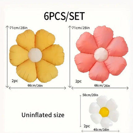 6 pcs Daisy Foil Balloons Set - Colorful Flower Balloons for Spring and Garden Party Decorations