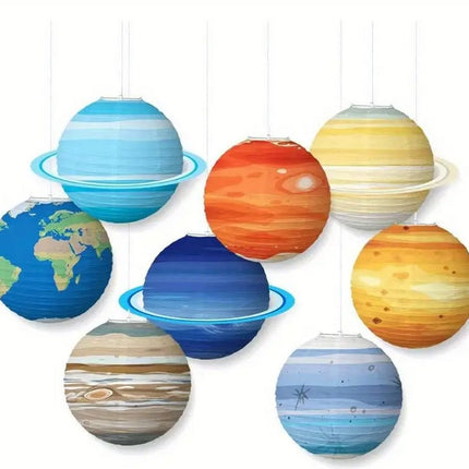 8 pcs Outer Space Party Hanging Decorations Lanterns - Planetary Lanterns for Space-Themed Events