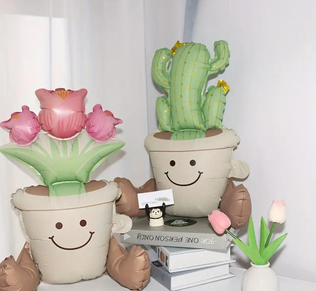 2-Pack Plant Shaped Balloons - Cute Cactus and Flower Pot Foil Balloons for Garden Parties, Home Decor, and Green Thumb Celebrations