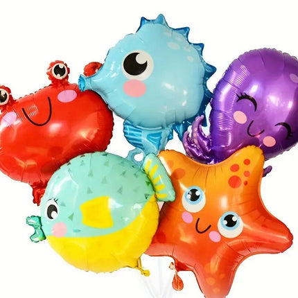 Under the Sea Balloon Set - 5 Piece Marine Animal Foil Balloons for Ocean Themed Parties, Birthdays, and Decorations