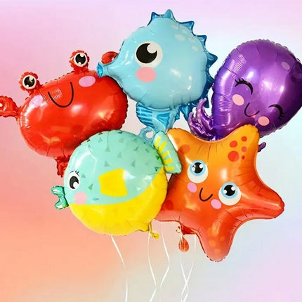 Under the Sea Balloon Set - 5 Piece Marine Animal Foil Balloons for Ocean Themed Parties, Birthdays, and Decorations