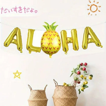 Aloha Gold Letter and Pineapple Balloon Set - 16in, Perfect for Hawaiian Themed Parties, Birthdays, and Celebrations