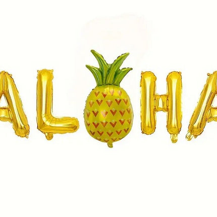 Aloha Gold Letter and Pineapple Balloon Set - 16in, Perfect for Hawaiian Themed Parties, Birthdays, and Celebrations