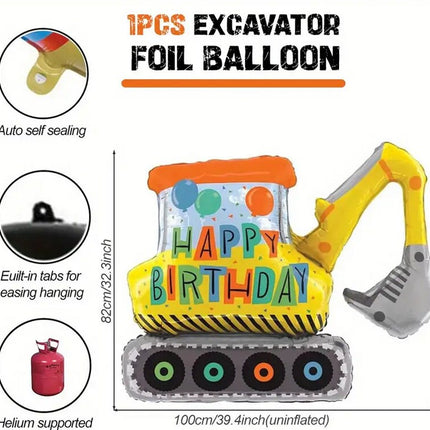 Giant Construction Excavator Foil Balloon - Perfect for Kids' Construction-Themed Birthday Parties