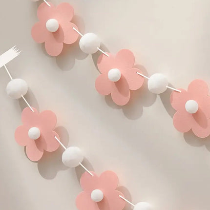 Pink Flower and Pom Pom Garland – Baby Shower, Birthday, and Nursery Decor Banner
