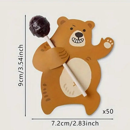 25 pcs Brown Bear Lollipop Holders - Cute Animal Candy Decorations for Kids Parties