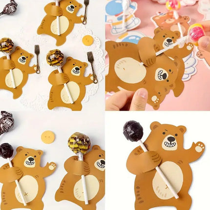25 pcs Brown Bear Lollipop Holders - Cute Animal Candy Decorations for Kids Parties