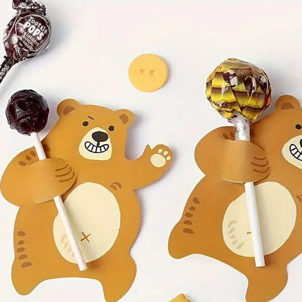 25 pcs Brown Bear Lollipop Holders - Cute Animal Candy Decorations for Kids Parties