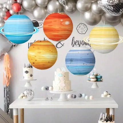 8 pcs Outer Space Party Hanging Decorations Lanterns - Planetary Lanterns for Space-Themed Events