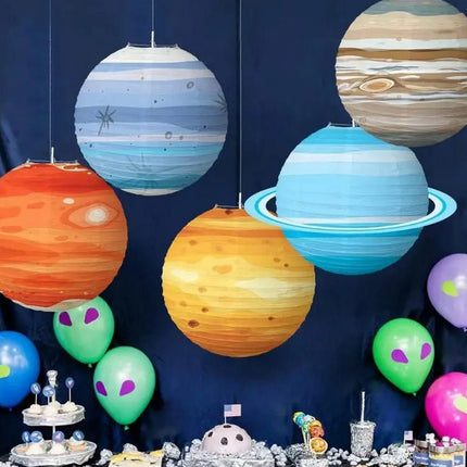 8 pcs Outer Space Party Hanging Decorations Lanterns - Planetary Lanterns for Space-Themed Events