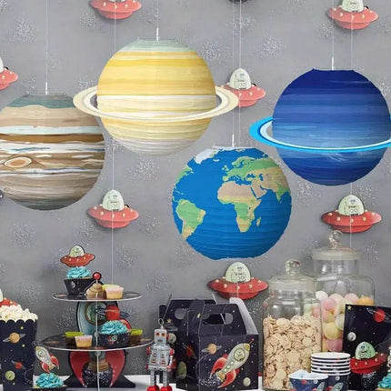 8 pcs Outer Space Party Hanging Decorations Lanterns - Planetary Lanterns for Space-Themed Events