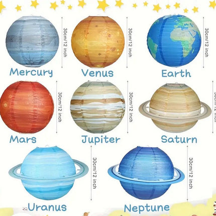 8 pcs Outer Space Party Hanging Decorations Lanterns - Planetary Lanterns for Space-Themed Events