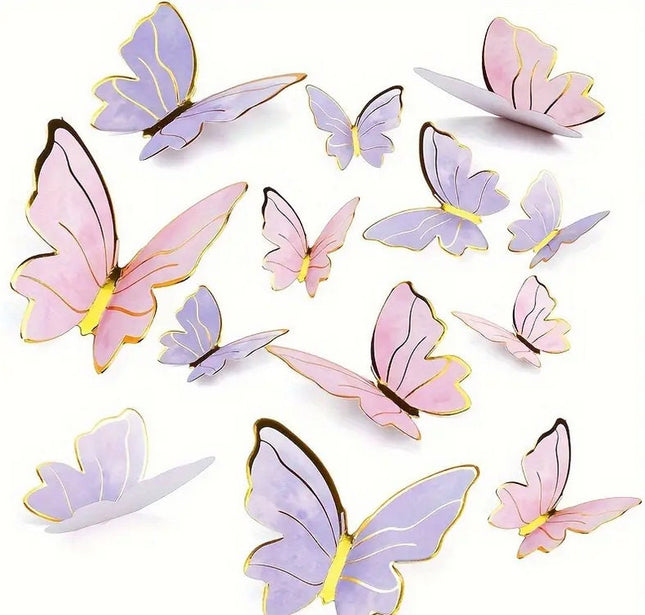 40pcs Whimsical Butterfly Cake Topper Set - 3D Pink and Purple Paper Butterflies for Wedding, Birthday, Bridal Shower Decor