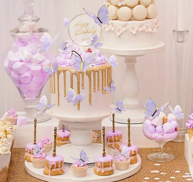Décoration Gâteau Papillons 3D - Lot De 23 Pièces (22 Papillons + Plaque 'Happy Birthday'), Pour Anniversaire