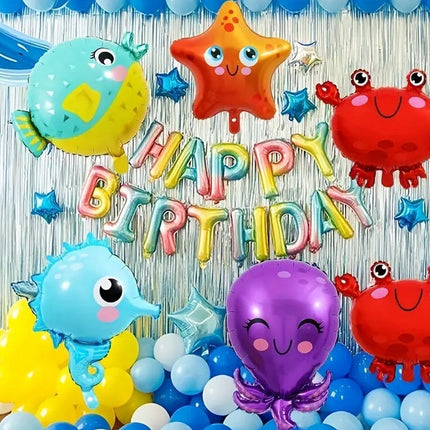 Under the Sea Balloon Set - 5 Piece Marine Animal Foil Balloons for Ocean Themed Parties, Birthdays, and Decorations