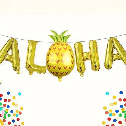 Aloha Gold Letter and Pineapple Balloon Set - 16in, Perfect for Hawaiian Themed Parties, Birthdays, and Celebrations