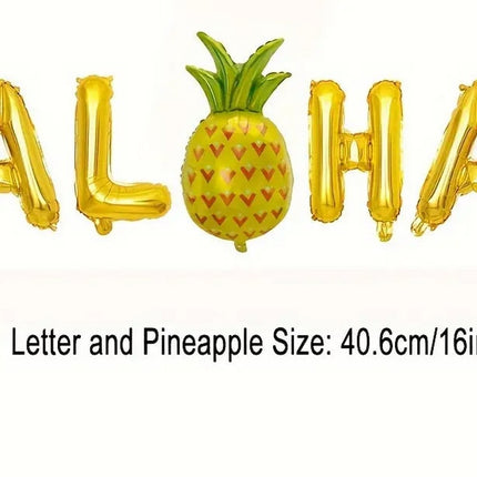 Aloha Gold Letter and Pineapple Balloon Set - 16in, Perfect for Hawaiian Themed Parties, Birthdays, and Celebrations