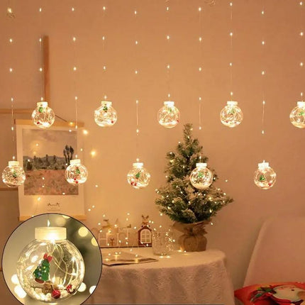 Christmas LED Glass Ball Lights - Hanging Illuminated Ornaments with Miniature Holiday Scenes
