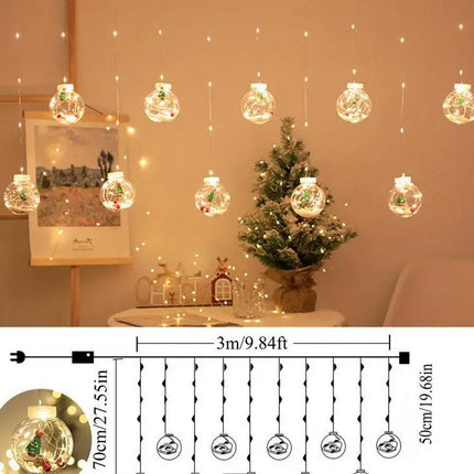 Christmas LED Glass Ball Lights - Hanging Illuminated Ornaments with Miniature Holiday Scenes