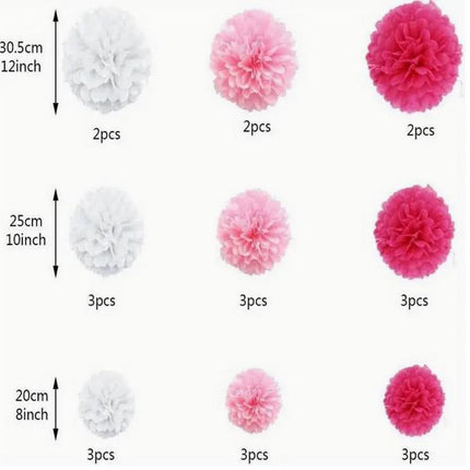 24 Pcs Luxurious Pink Tissue Pom Poms Set - Perfect for Decor and Parties