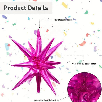 6-Pack Pink Star Balloon, Vibrant Party Decorations, 82 Feet Long, 1.8 Inch Wide