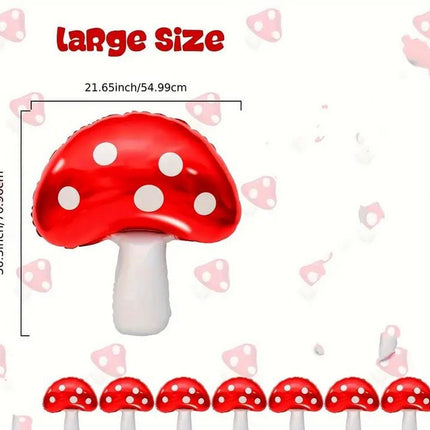 Large Red Mushroom Mylar Balloons - Set of 5 Fairy Tale Mushrooms, Perfect for Garden Decorations and Themed Parties