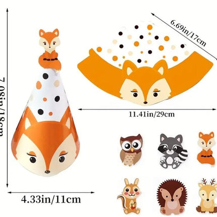 Set of 6 Forest Animal Party Hats - Cute Woodland Creatures Theme for Kids Birthdays and Themed Parties
