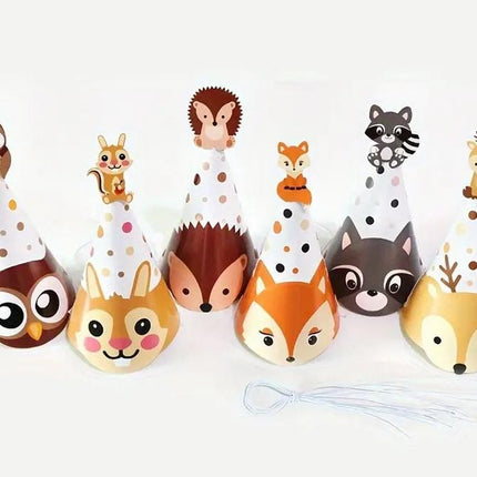 Set of 6 Forest Animal Party Hats - Cute Woodland Creatures Theme for Kids Birthdays and Themed Parties