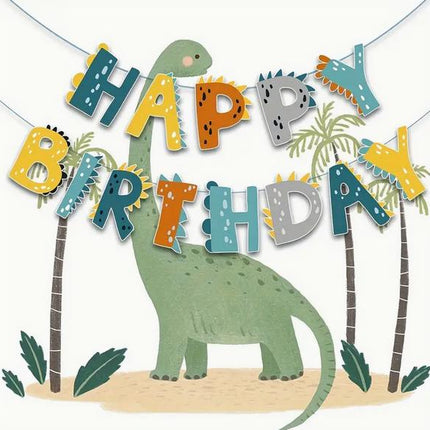 Dinosaur-Themed 'Happy Birthday' Banner - Colorful and Playful Party Decoration for Kids