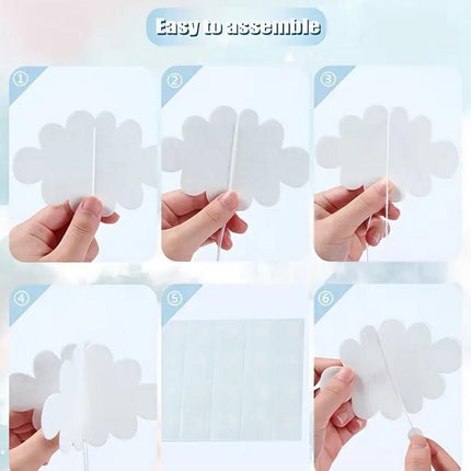 Soft Felt Cloud Hanging Decorations - Nursery Decor, Baby Shower, Kids Room - Peaceful White Cloud Theme Set (16 Pcs)
