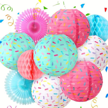 Colorful Party Decor Kit Lanterns - Paper Honeycomb Balls, Fans & Confetti Design, Party Supplies for All Occasions