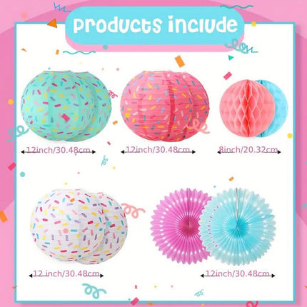 Colorful Party Decor Kit Lanterns - Paper Honeycomb Balls, Fans & Confetti Design, Party Supplies for All Occasions
