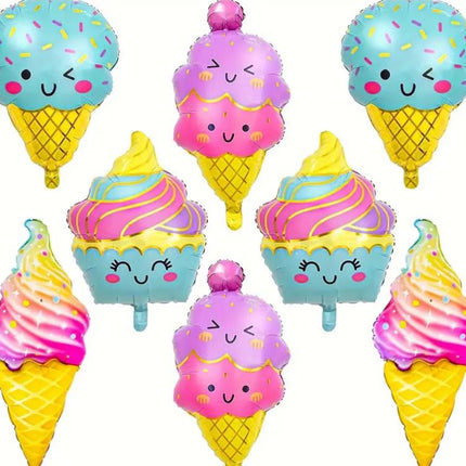 8 Pcs Cheerful Ice Cream Balloons Set - Colorful Party Decor for Kids Birthday, Sweet Treat Themed Party Supplies