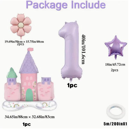 Princess Castle Balloon Kit - Magical Pink Castle, Star, and Flower Balloons for Princess-Themed Parties and Birthdays