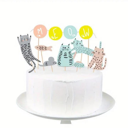 Adorable Cat Cake Toppers - Handcrafted Kitty Party Picks with Colorful Balloons for Kids Birthdays and Baby Showers