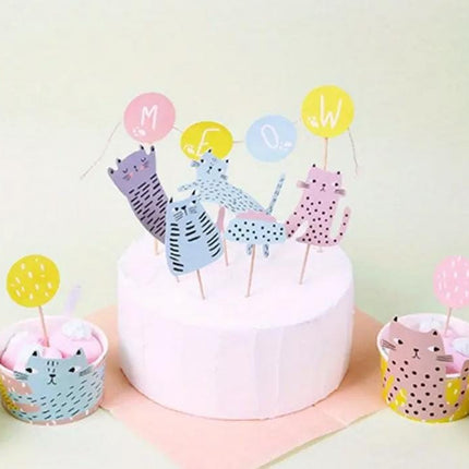 Adorable Cat Cake Toppers - Handcrafted Kitty Party Picks with Colorful Balloons for Kids Birthdays and Baby Showers