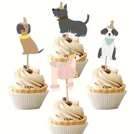 6 Pcs Playful Pup Cupcake Toppers - Handcrafted Dog Party Picks for Birthdays, Pet Celebrations, and Puppy Parties
