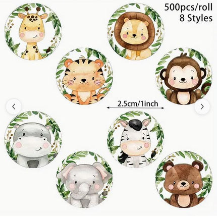 Jungle Safari Animal Sticker Roll - 500 pcs, Adorable Wildlife Stickers for Kids, Party Favors and Decorations