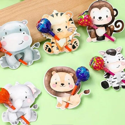 Adorable Jungle Animal Lollipop Holder Cards - Set of 48, Cute Safari Party Favors for Kids Birthdays, Baby Showers