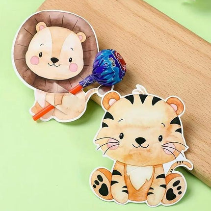 Adorable Jungle Animal Lollipop Holder Cards - Set of 48, Cute Safari Party Favors for Kids Birthdays, Baby Showers